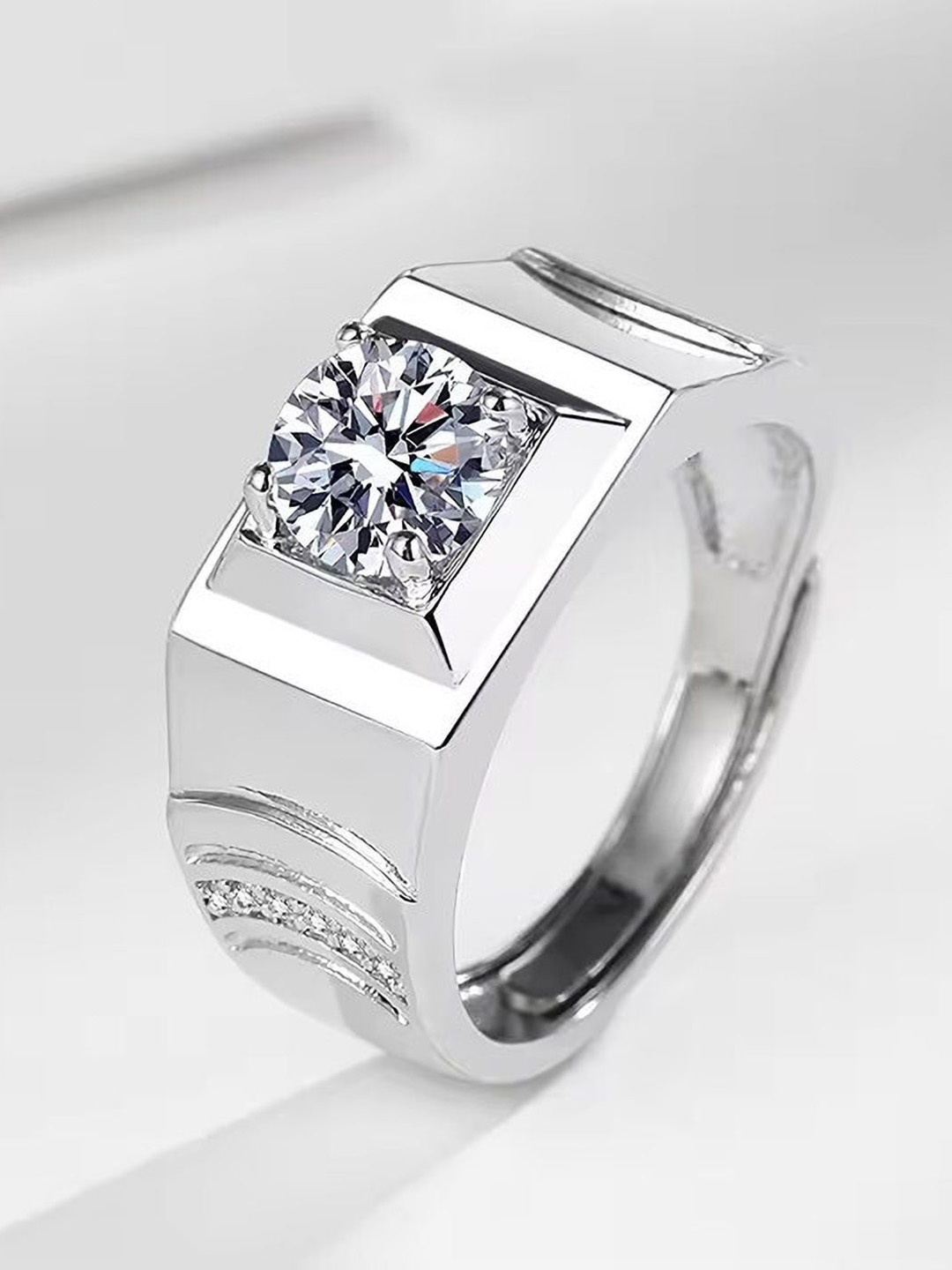

Heer Collection Men Silver-Plated AD Studded Finger Ring