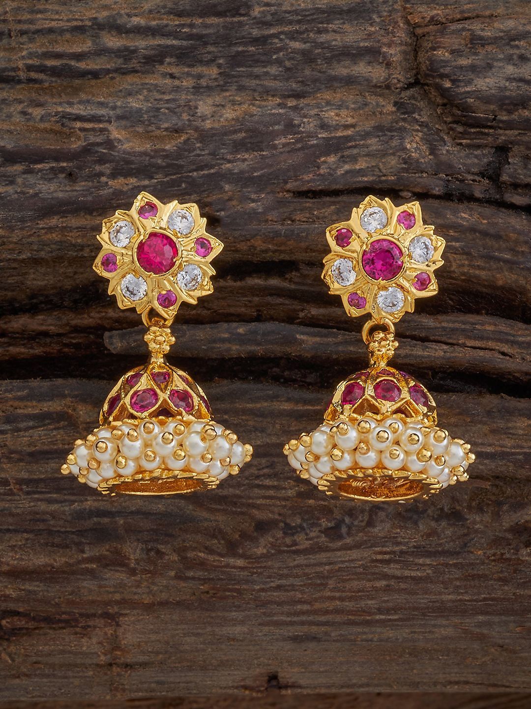 

Kushal's Fashion Jewellery Gold Plated Cubic Zirconia Dome Shaped Antique Jhumkas