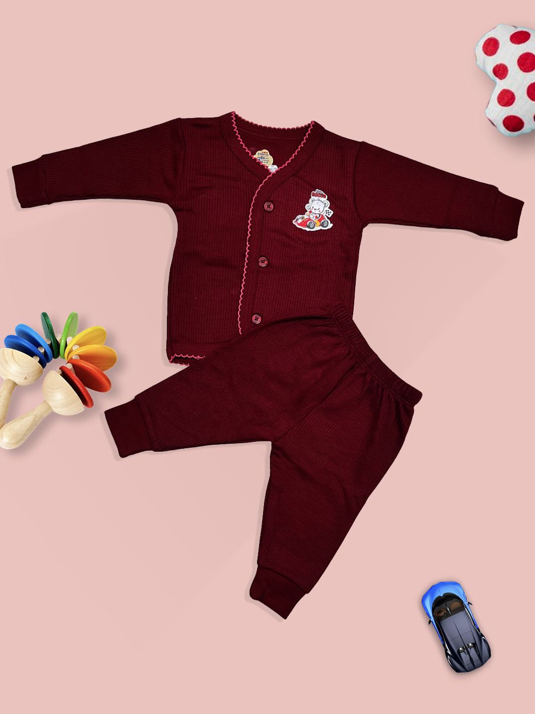 

INFERNO Infants Ribbed Cotton Thermal Set, Maroon