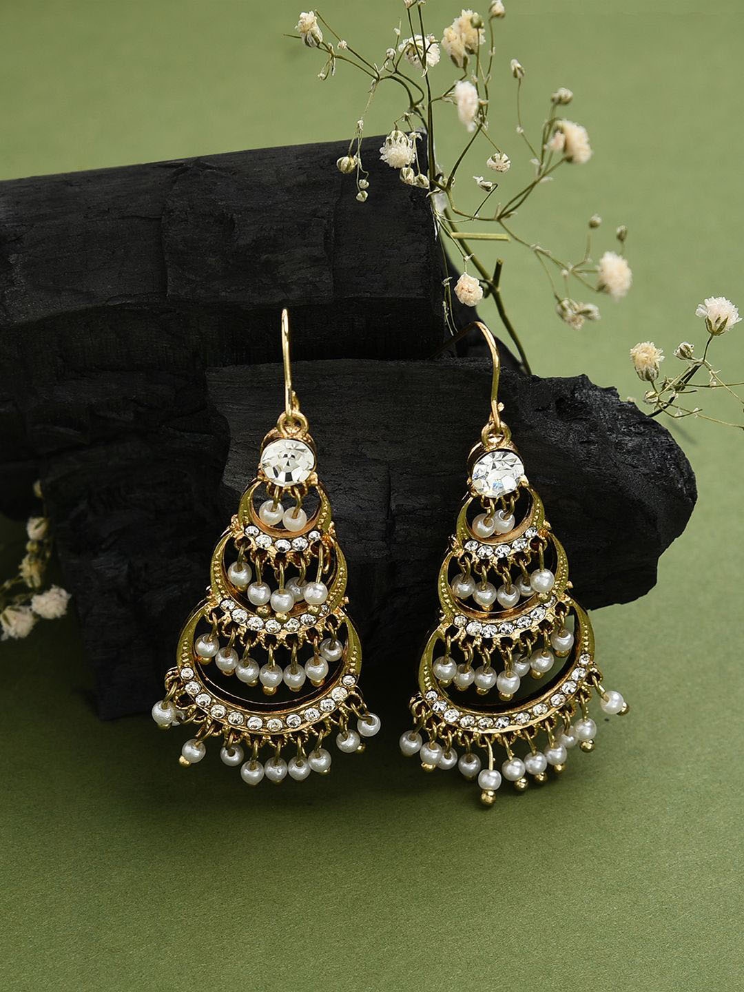 

Kalakrith Milano Pearls Triangular Drop Earrings, Gold