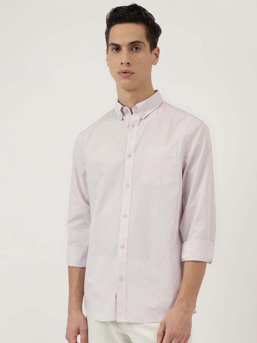 

Marks & Spencer Men Button-Down Collar Micro Ditsy Printed Cotton Casual Shirt, Purple