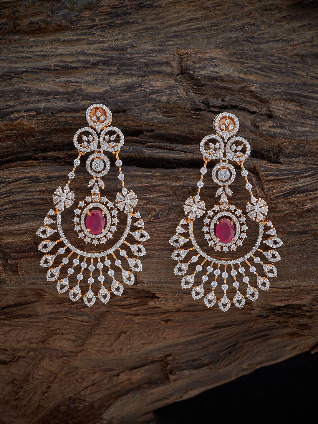 

Kushal's Fashion Jewellery Rhodium Gold-Plated Cubic Zirconia Drop Earrings