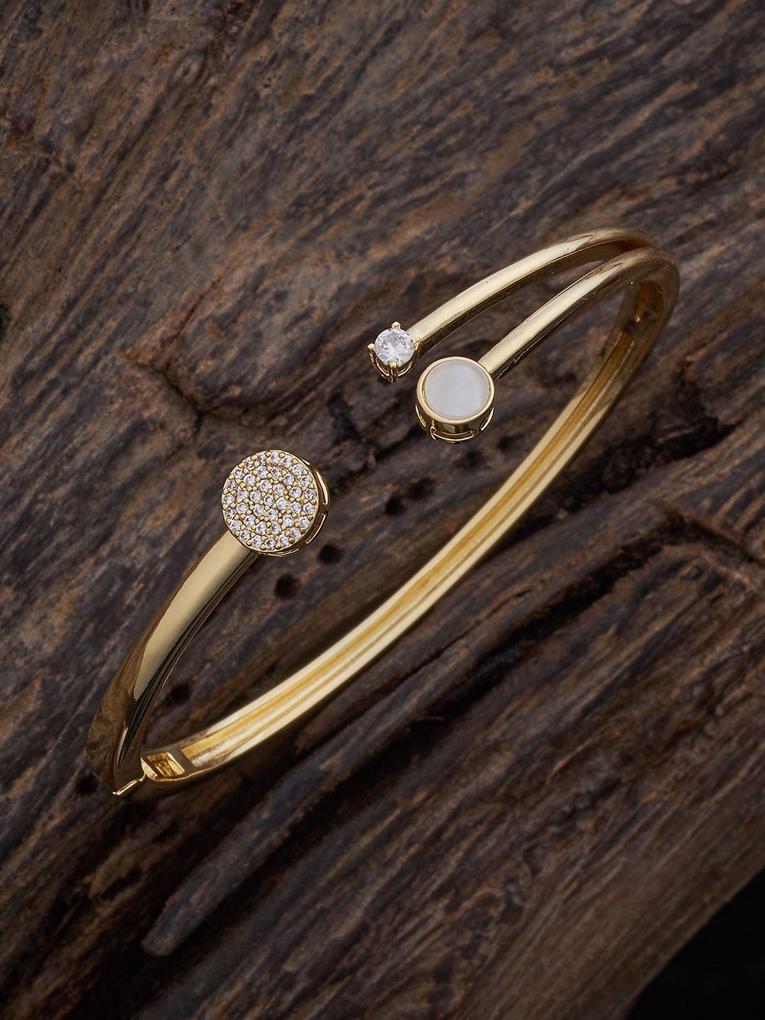 

Kushal's Fashion Jewellery Gold-Plated Cubic Zirconia Studded Kada Bracelet