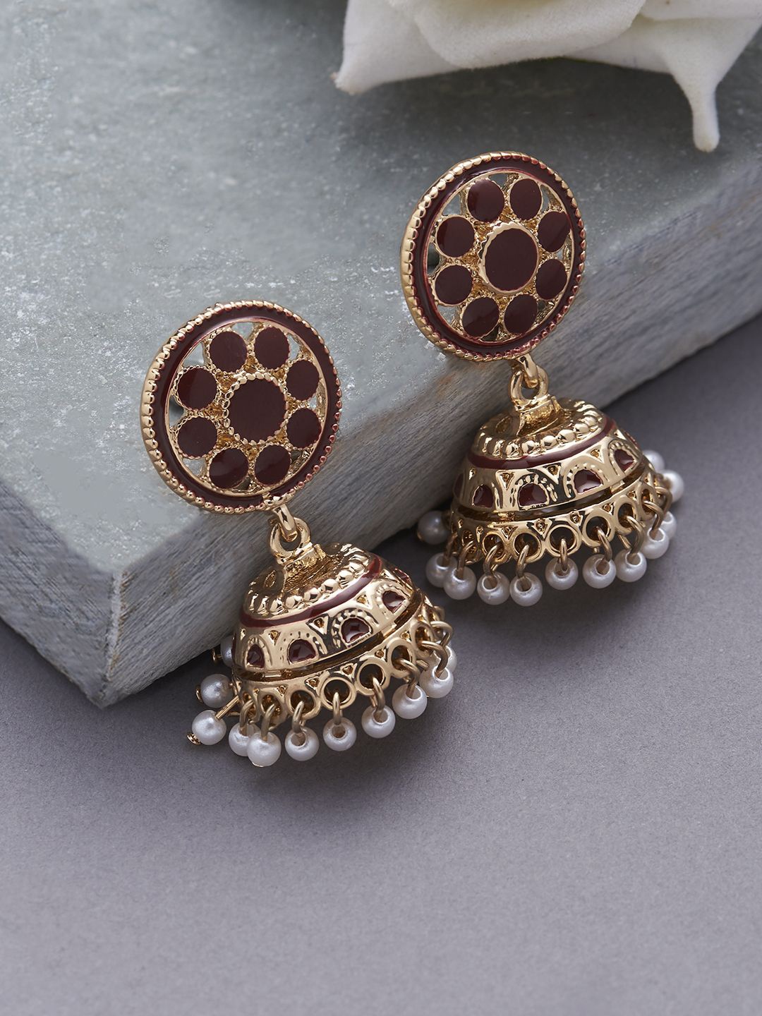 

Kalakrith Milano Dome Shaped Crystals Jhumkas, Gold