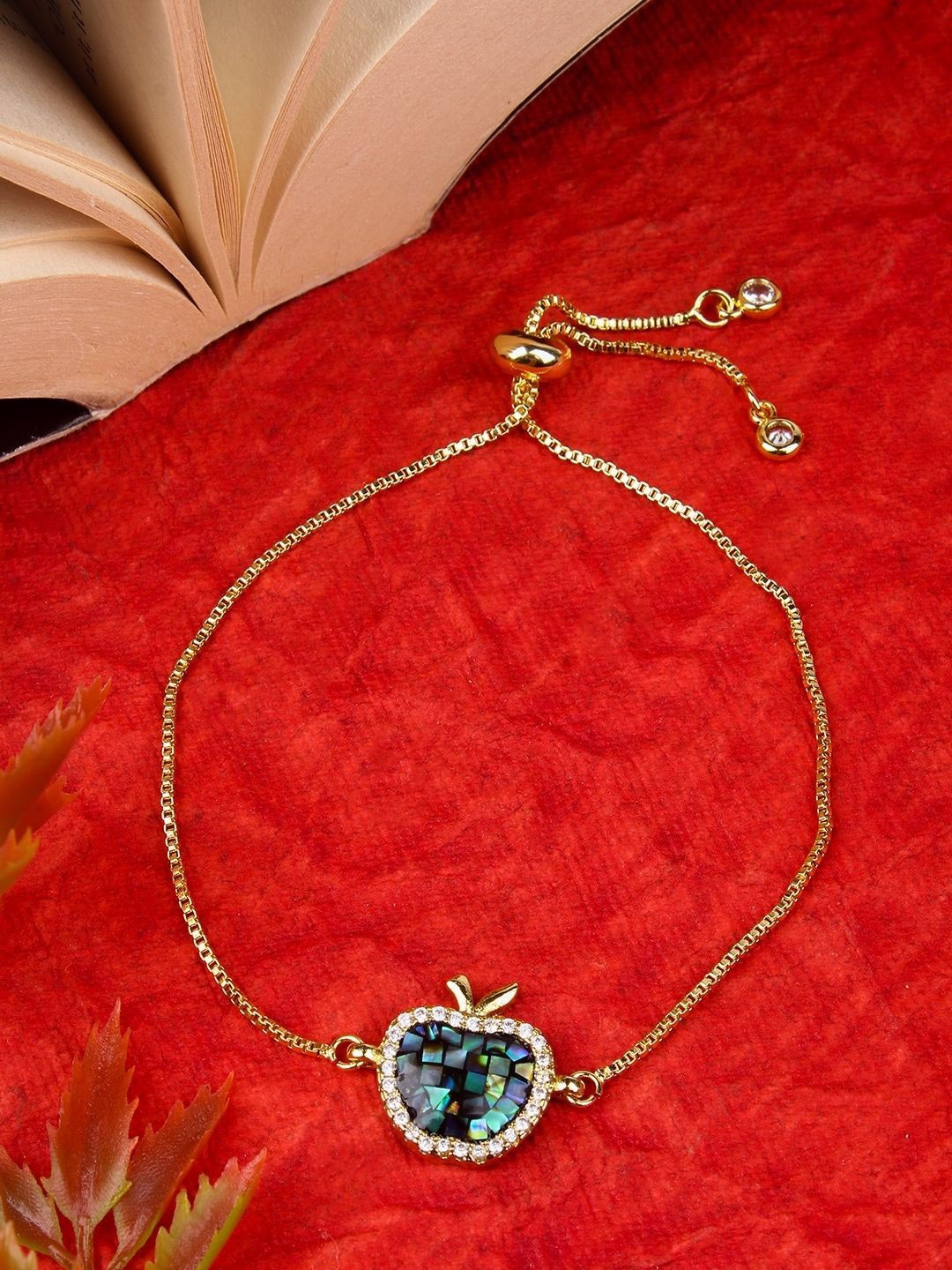 

KPOP Brass Gold-Plated Cubic Zirconia Studded Charm Bracelet