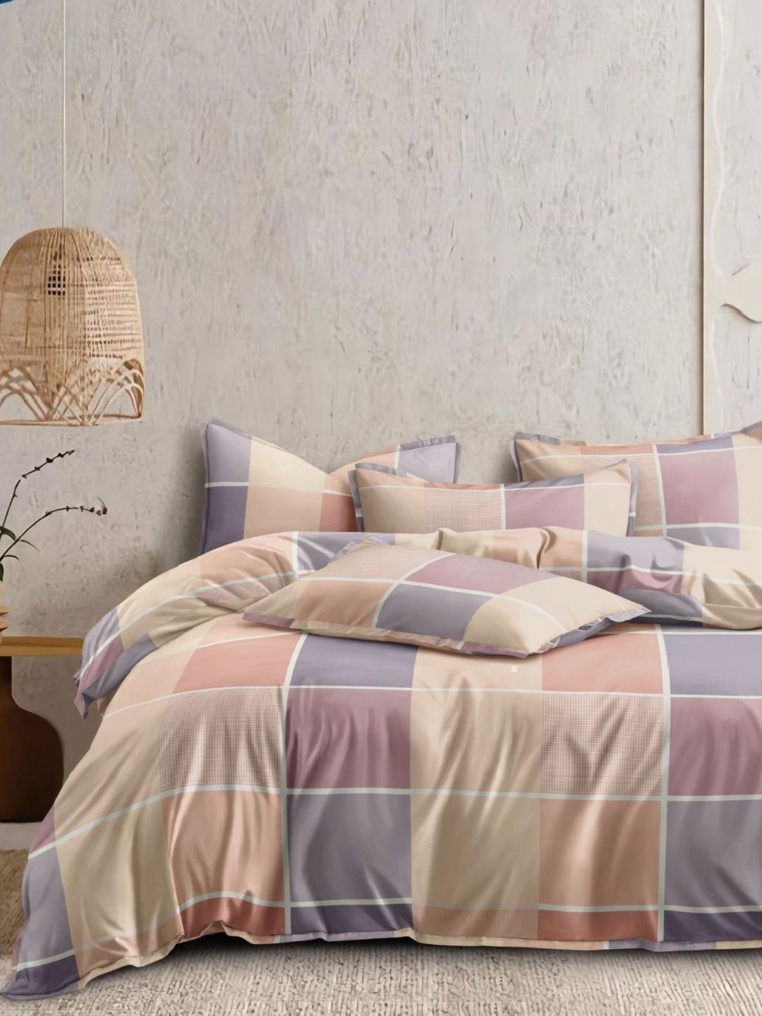 

Laying Style Cream-Coloured & Blue Solid Polycotton 4 Piece Double King Regular Bedding Set