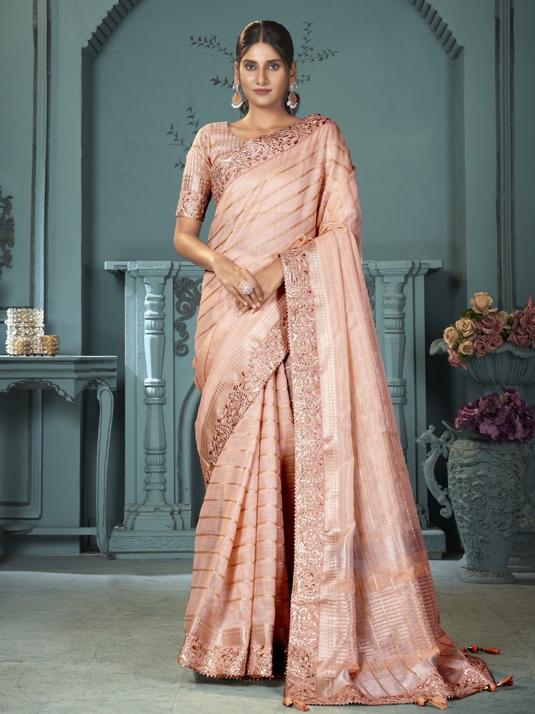 

Mitera Embellished Embroidered Saree, Orange