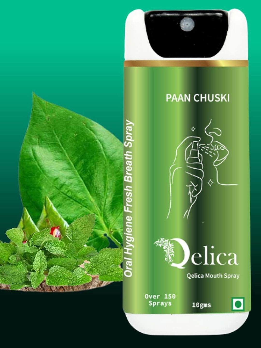 

Qelica Set Of 2 SPaan Chuski & Paan Magahi Mouth Spray-10g Each, Green
