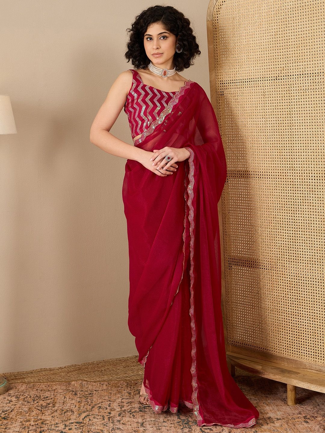 

Saree mall Sequinned Ready to Wear Sarees, Pink