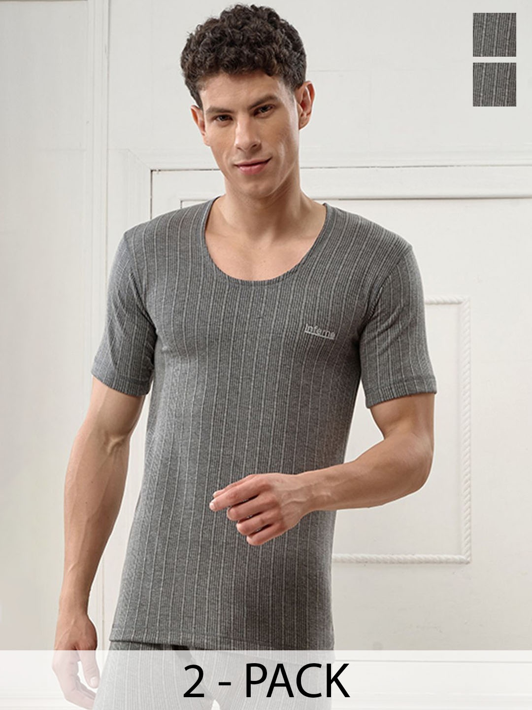 

Inferno Pack Of 2 Polycotton Round Neck Half Slevees Thermal Vests, Charcoal