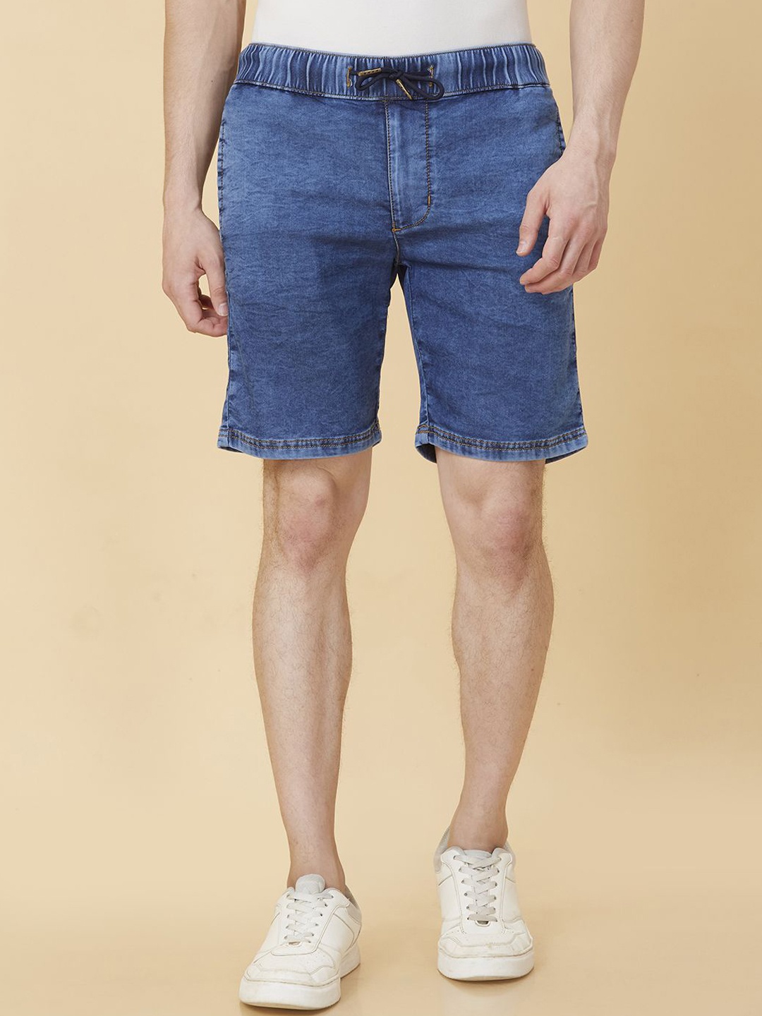 

Being Human Men Cotton Mid-Rise Washed Shorts, Blue