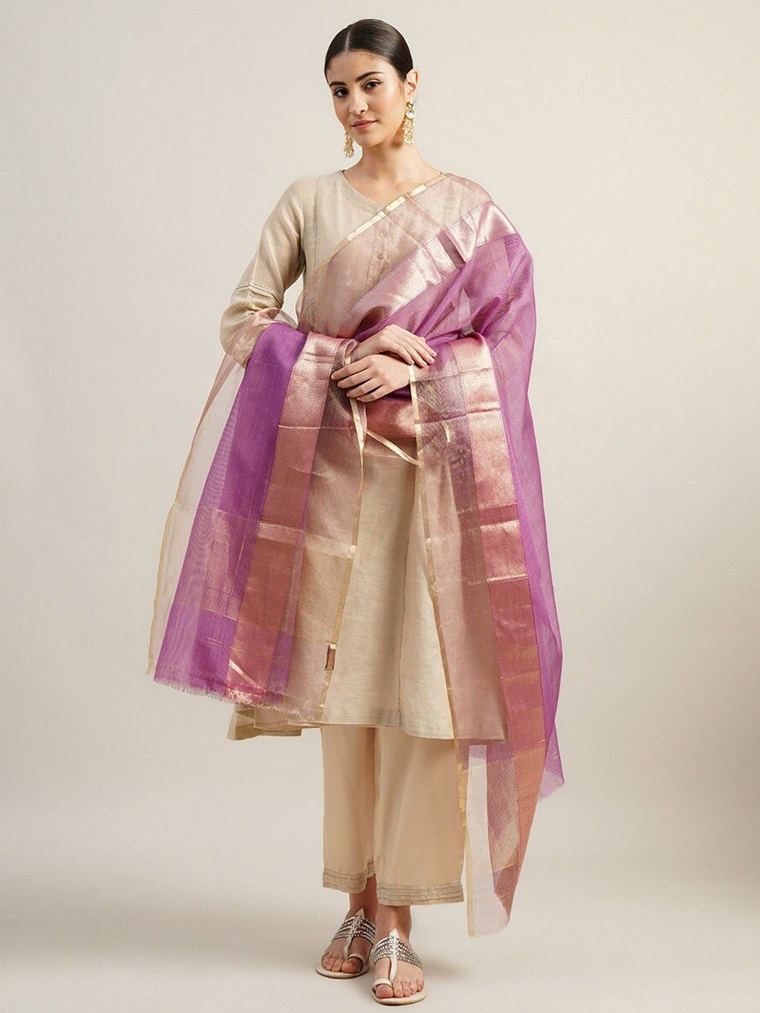 

JAYPORE Woven Design Cotton Silk Dupatta, Purple