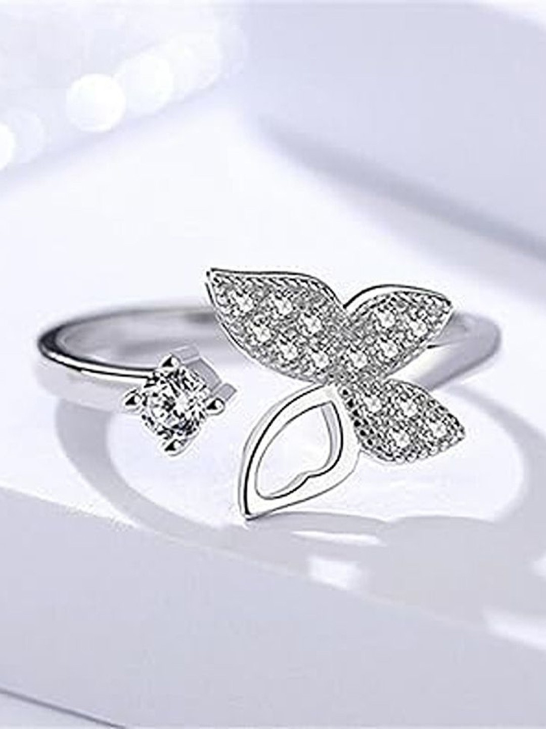 

Heer Collection Silver-Plated CZ-Studded Adjustable Finger Ring