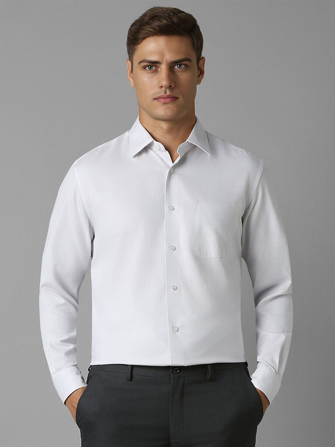 

Louis Philippe Men Classic Spread Collar Solid Cotton Formal Shirt, White