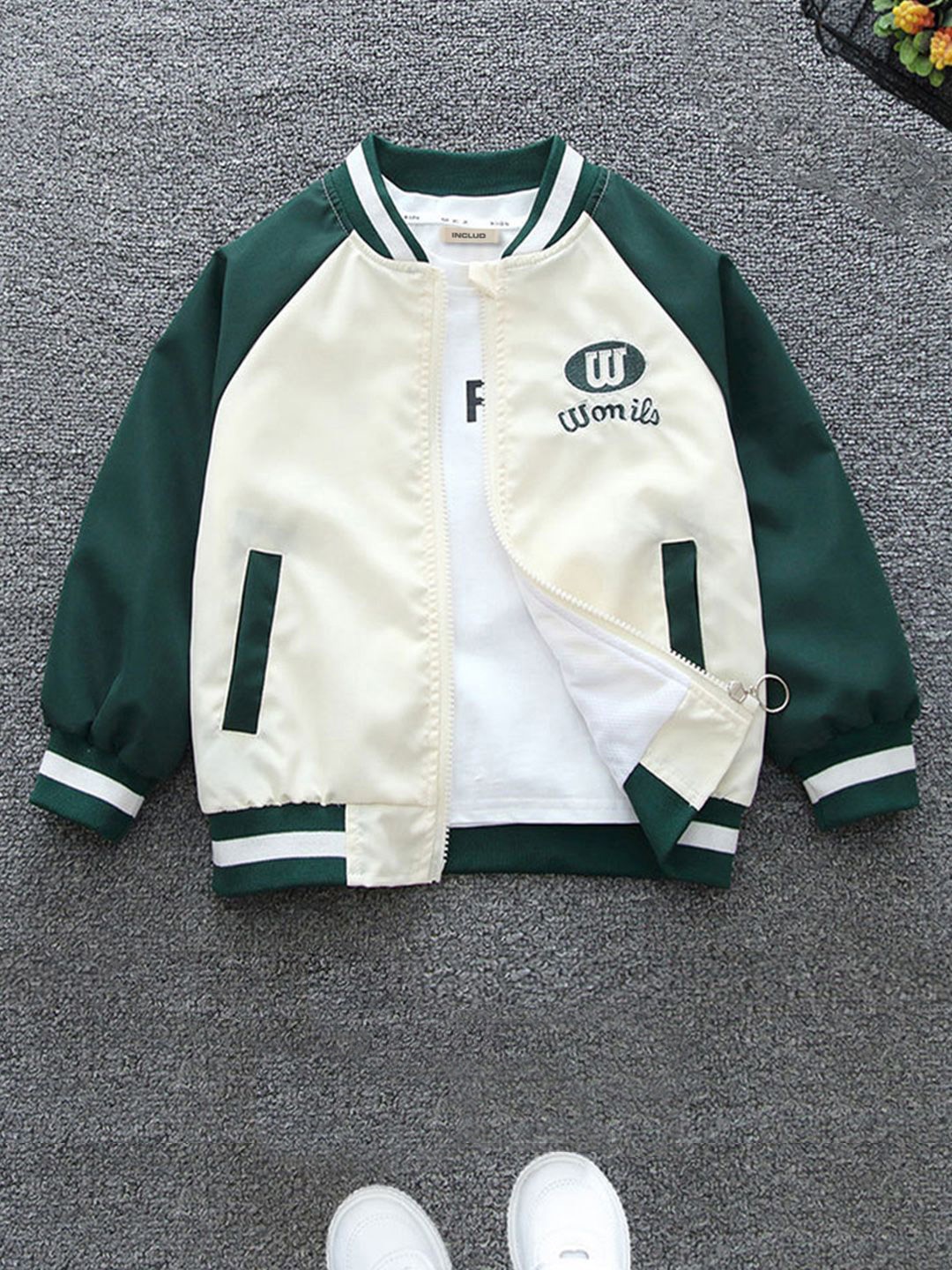 

INCLUD Boys Printed Mandarin Collar Open Front Jacket, Green