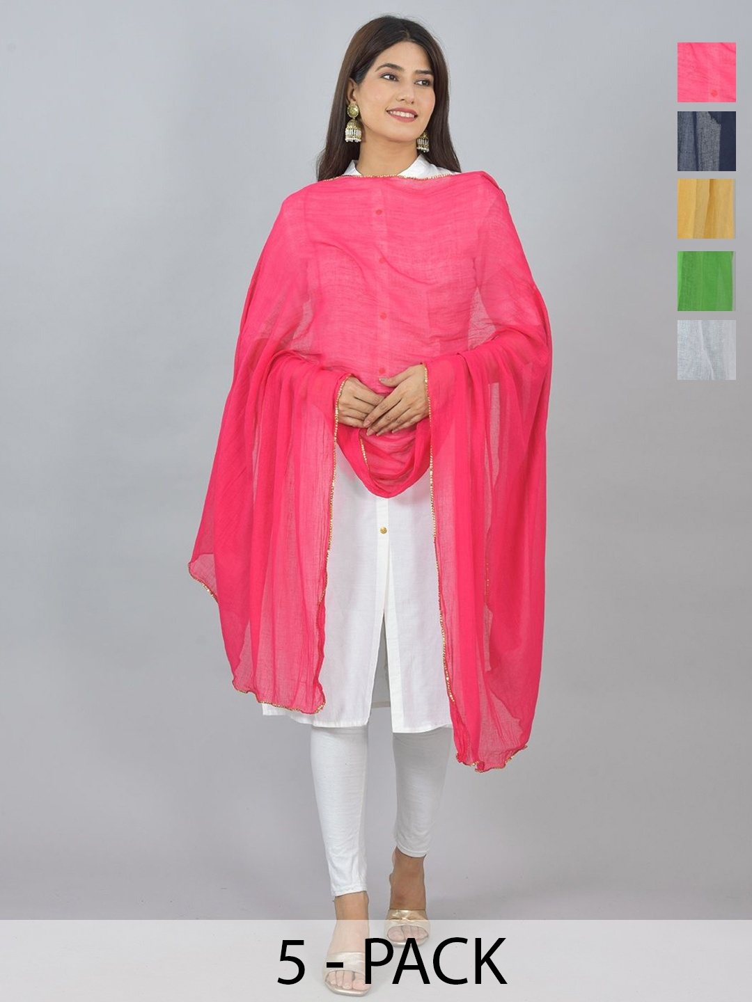

LA FEMINAE Pack Of 7 Pure Cotton Dupattas, Pink