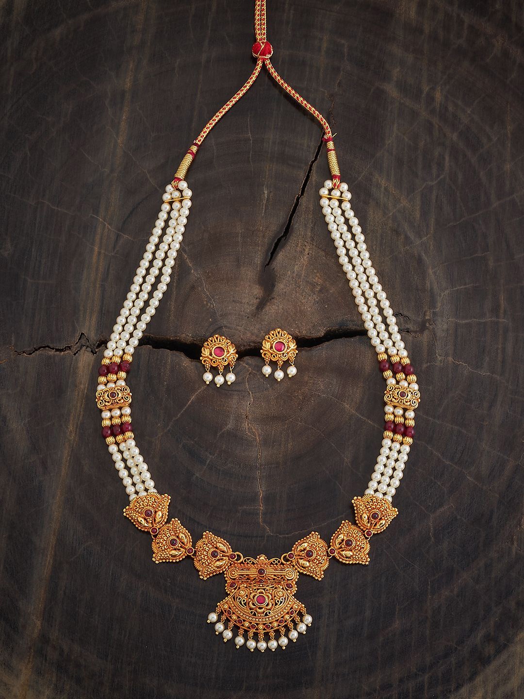 

Kushal's Fashion Jewellery Gold-Plated Stones-Studded & Pearl-Beaded Jewellery Set