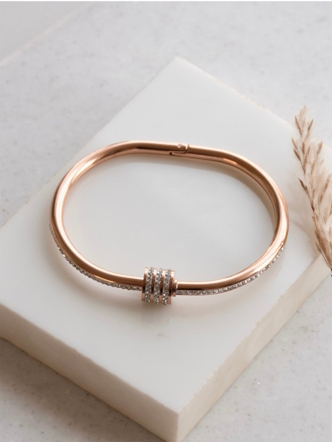 

The ivora Copper-Plated Stainless Steel Cubic Zirconia Studded Cuff Bracelet
