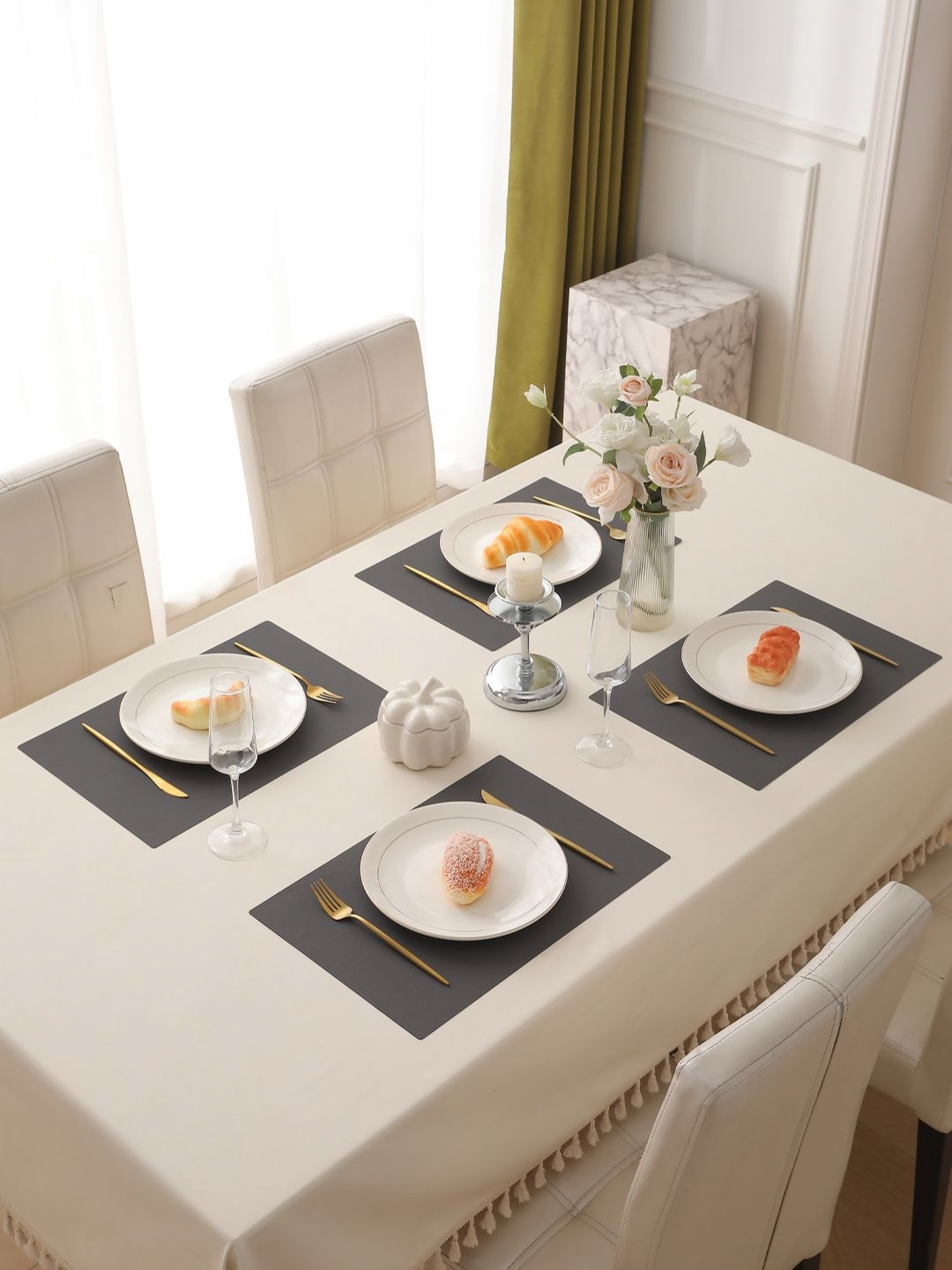 

HOKIPO 4-Pcs Grey Textured Rectangular Table Placemats