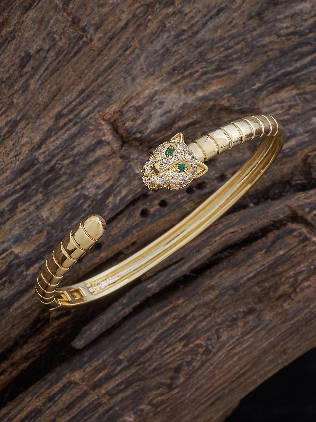 

Kushal's Fashion Jewellery Gold-Plated Cubic Zirconia Studded Kada Bracelet