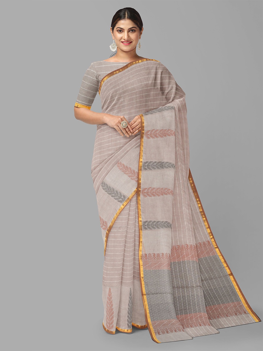 

The Chennai Silks Ethnic Motifs Zari Pure Cotton Kovai Saree, Brown