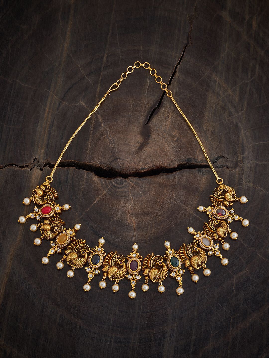 

Kushal's Fashion Jewellery Gold-Plated Navaratna Antique Necklace
