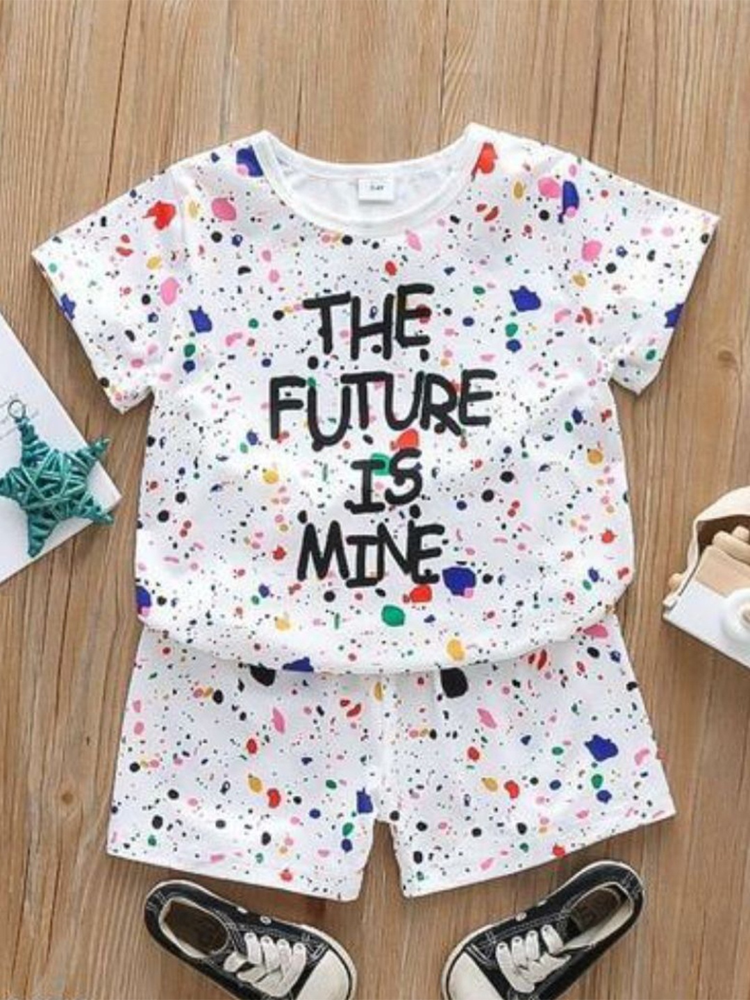 

WARSI BROTHER'S Girls Printed T-shirt With Shorts, White