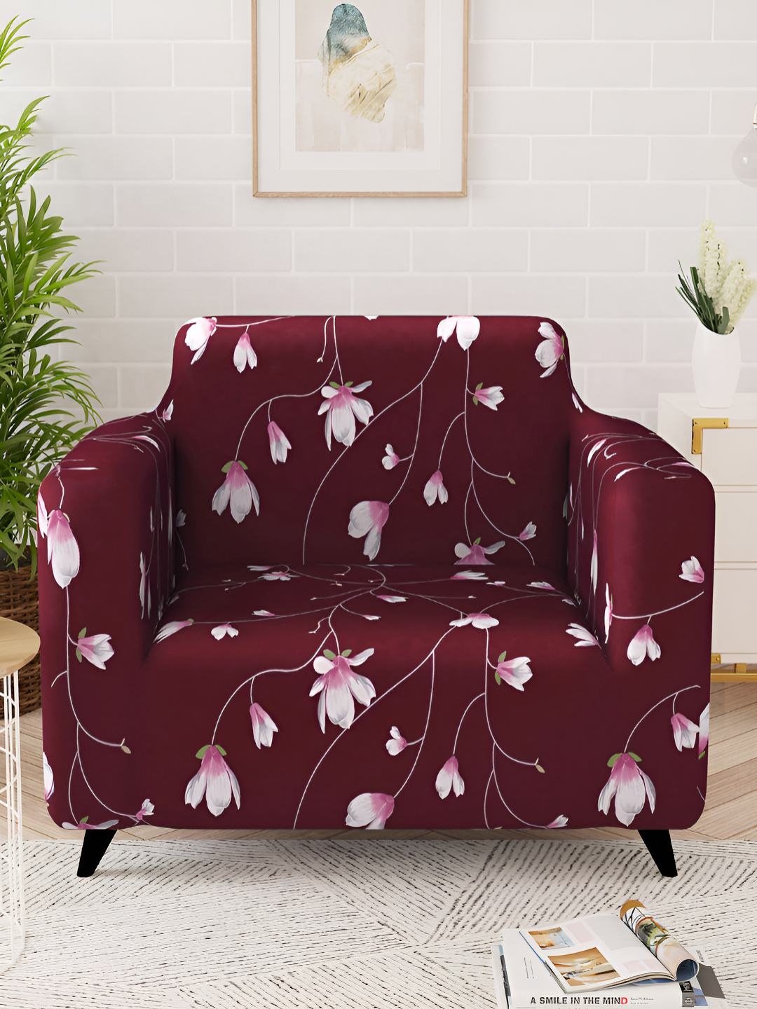 

Story@home Maroon & White Printed 1 Seater Stretchable Sofa Cover With Arms