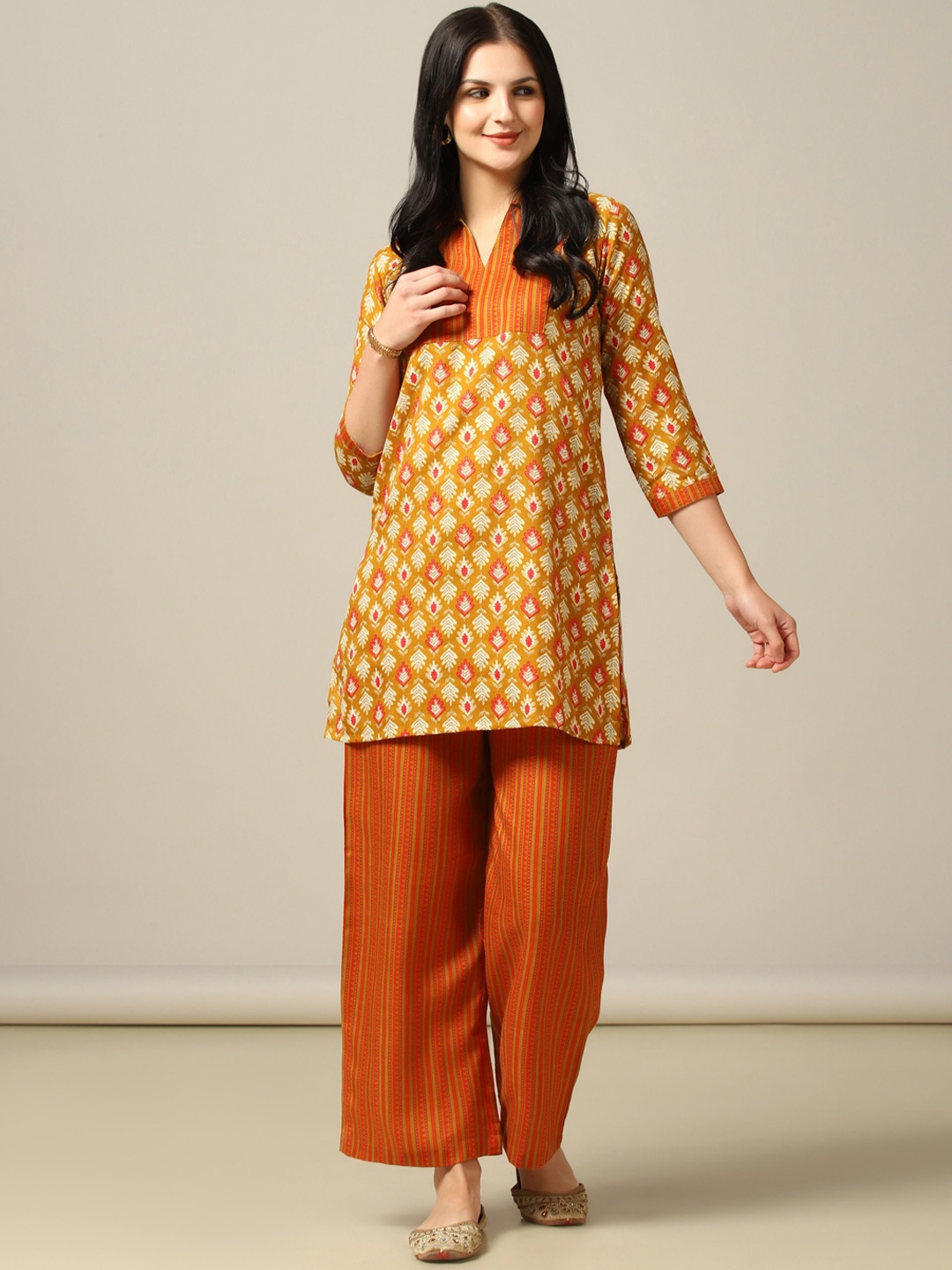 

TAGDO Printed Tunic With Palazzos Co-Ords, Orange