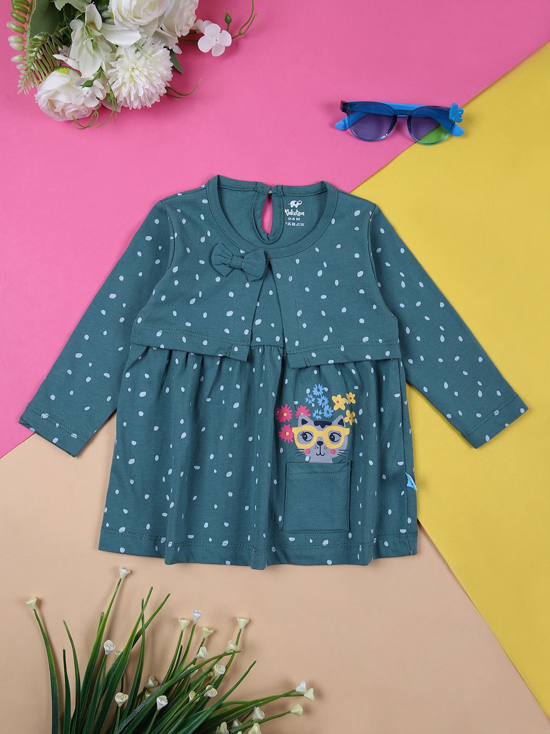 

V-Mart Girls Floral Printed Round Neck Fit & Flare Dress, Green