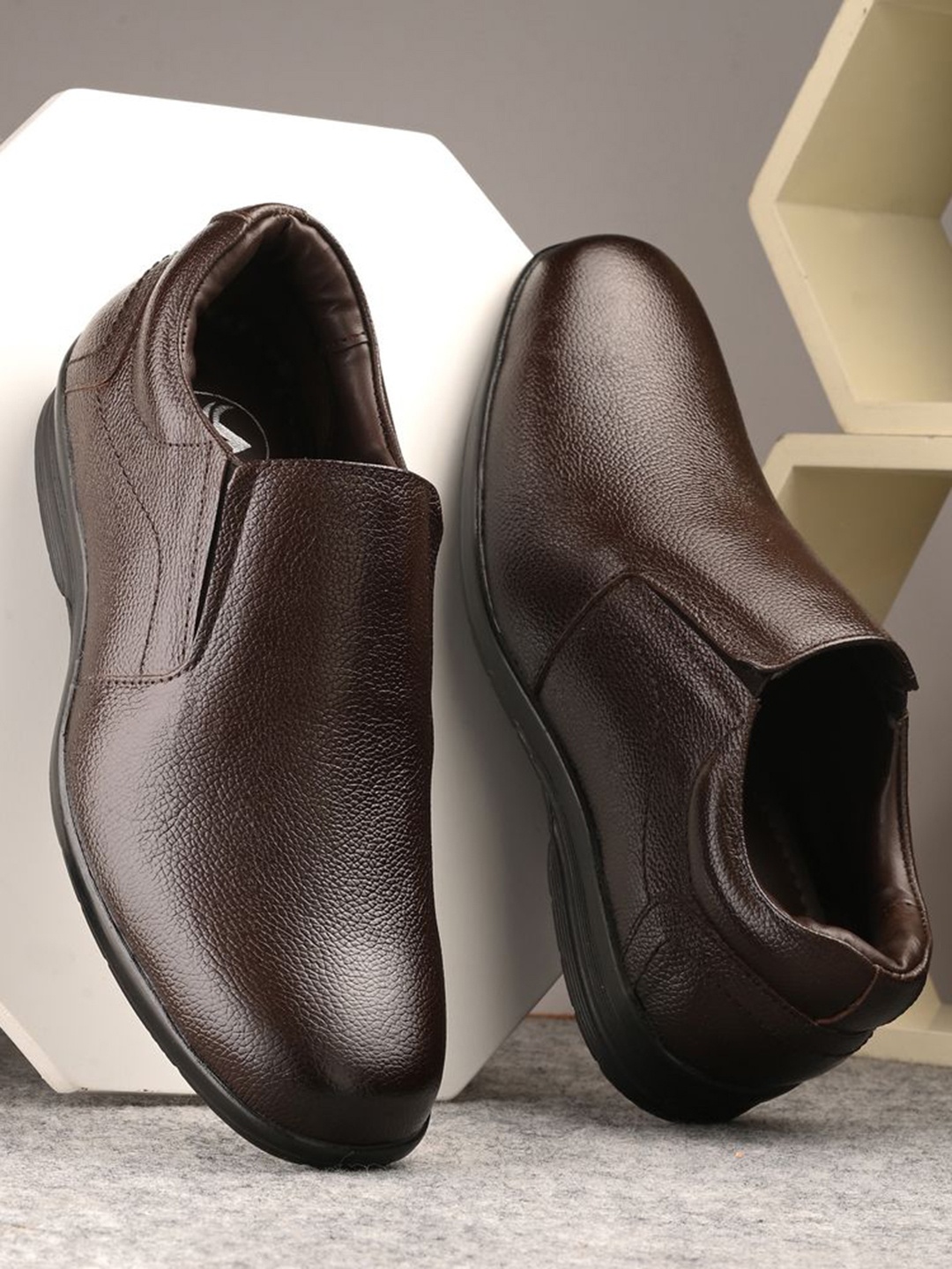 

Auserio Men Solid Formal Slip-On Shoes, Brown