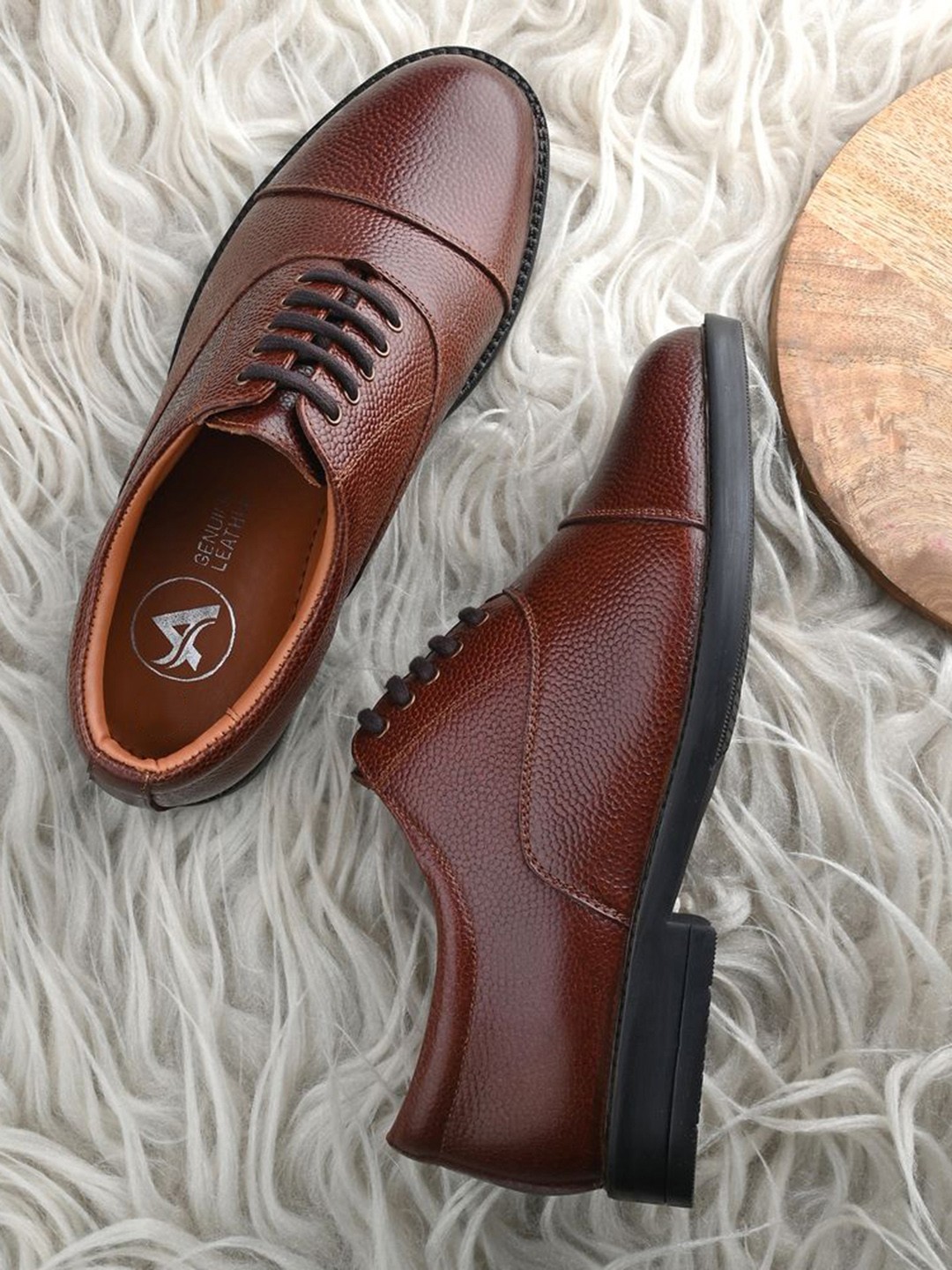 

Auserio Men Solid Leather Lace-Ups Formal Derbys, Brown