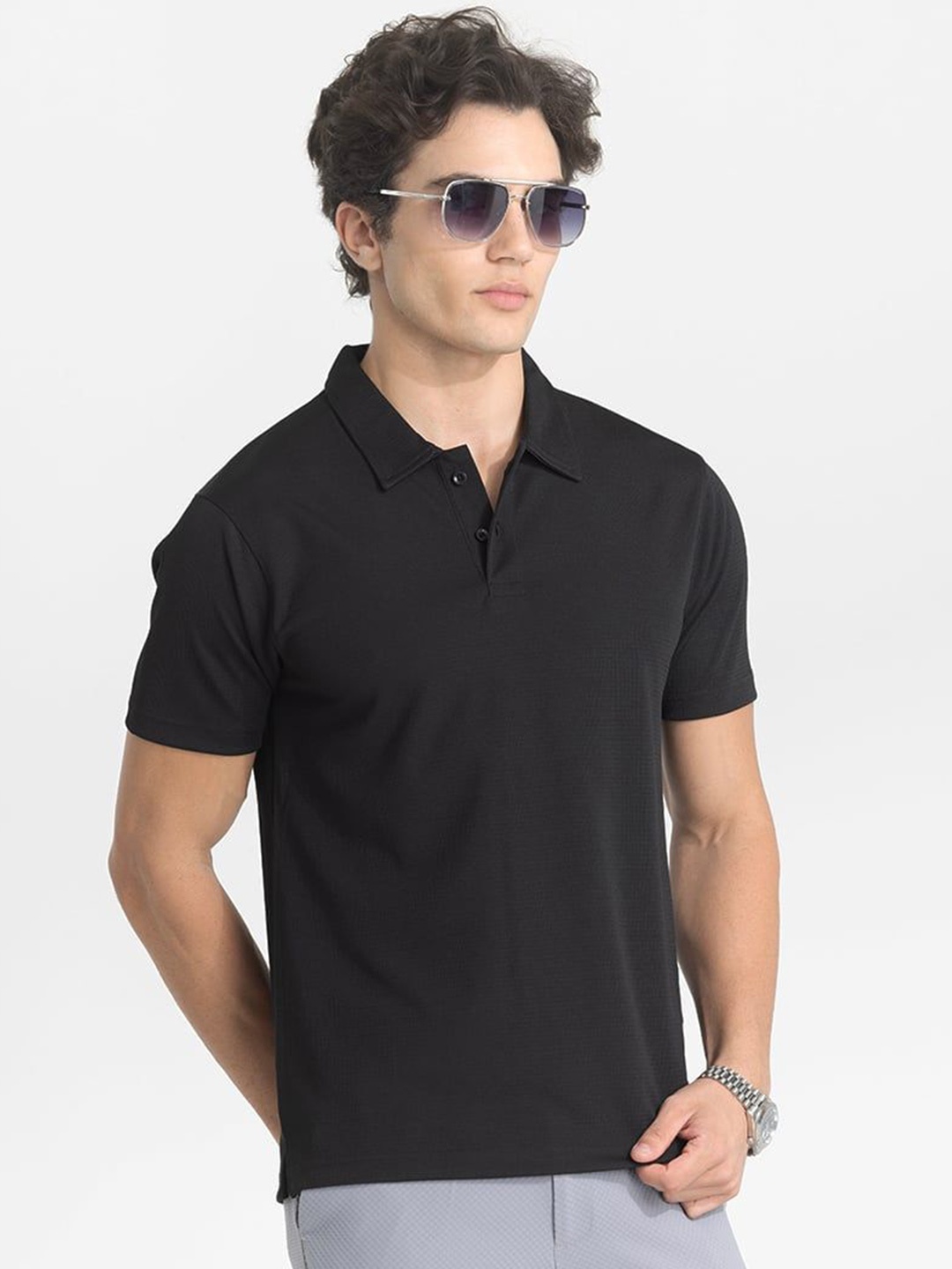 

Snitch Men Polo Collar Slim Fit T-shirt, Black