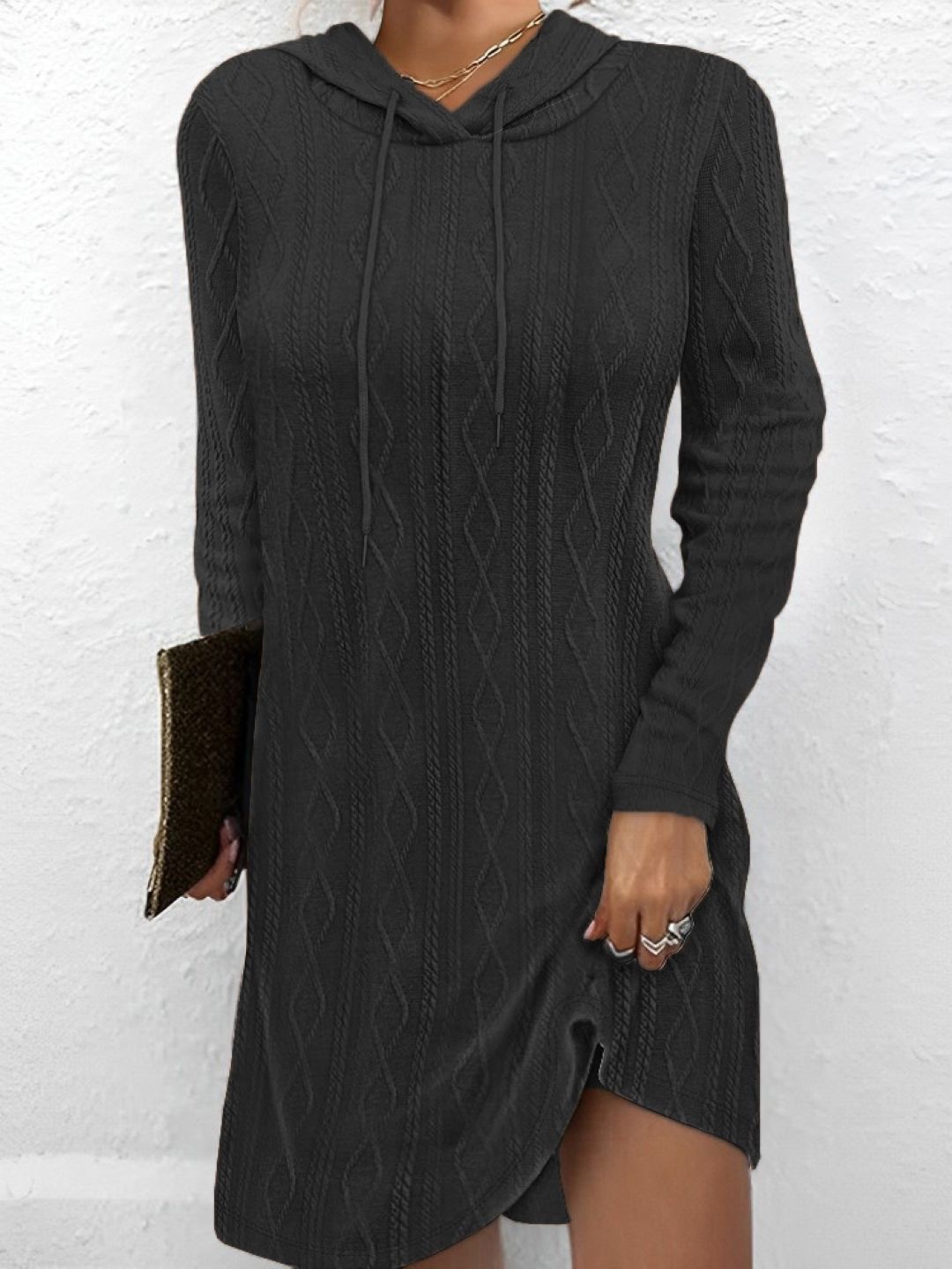 

KPOP Women Solid Hood A-Line Dress, Black