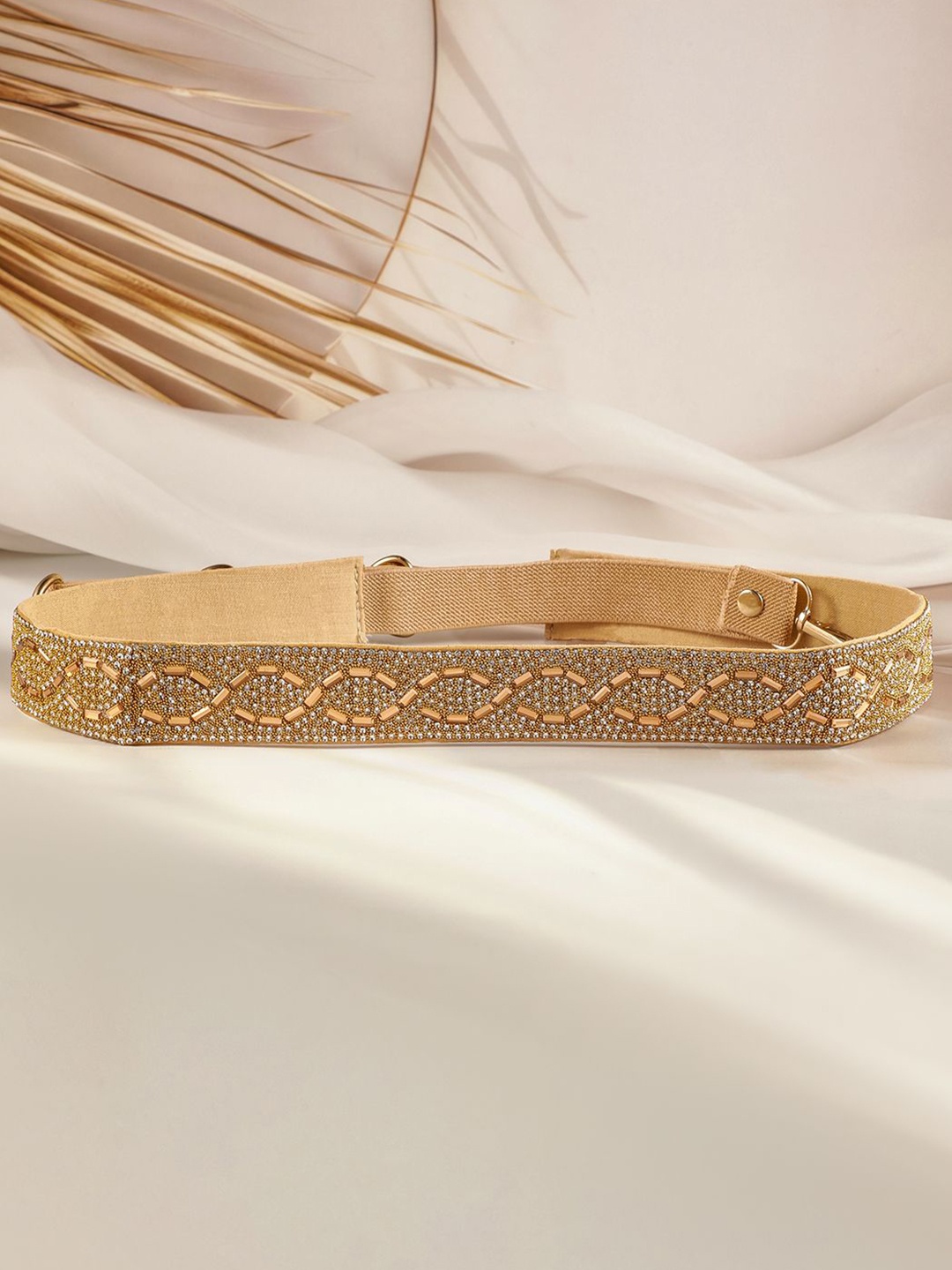 

Rubans Gold-Toned Crystal Zirconia Studded Geometric Design Adjustable Waist Belt