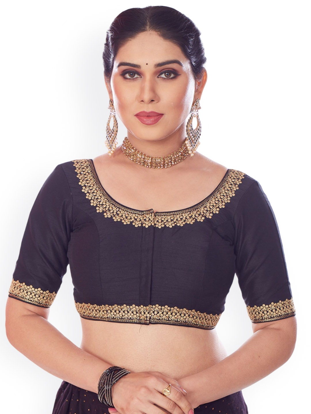 

Mmore Embroidered Saree Blouse, Black