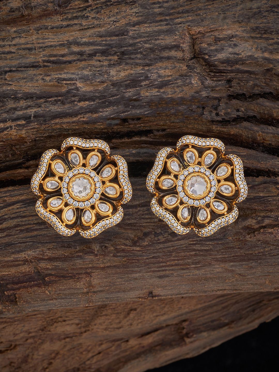 

Kushal's Fashion Jewellery Kundan Studded Floral Studs, Gold