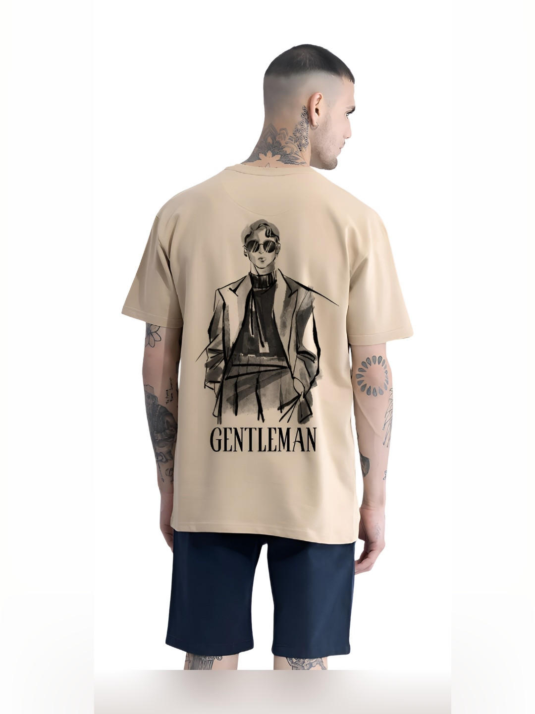 

TBS- THE BARGAIN STREET Men Bio Finish Graphic Printed Round Neck Cotton Oversized T-shirt, Beige