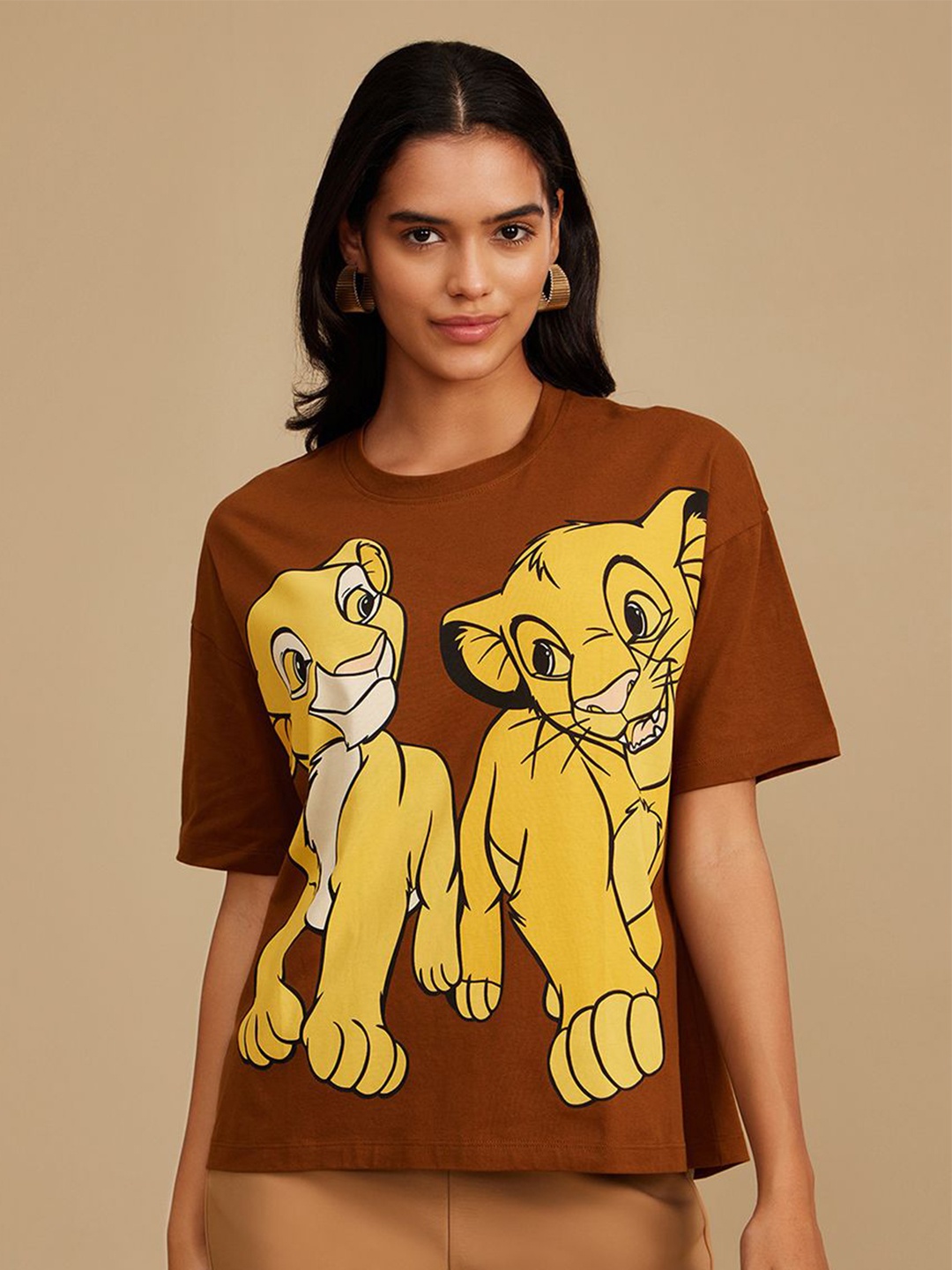 

Kazo Women Graphic Printed Round Neck Cotton T-shirt, Brown