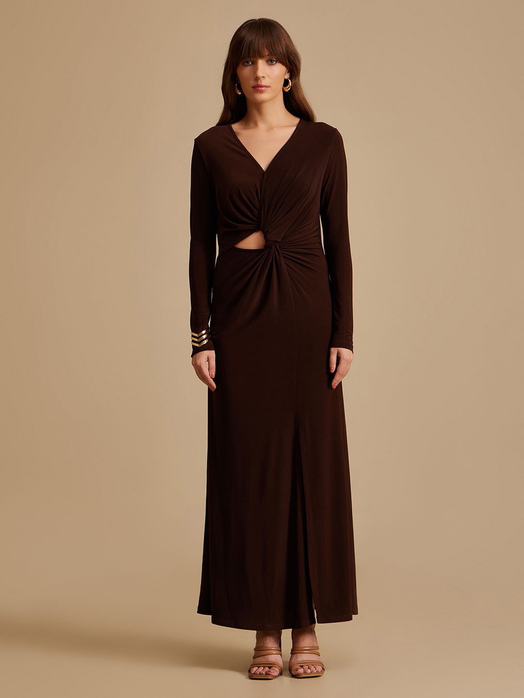 

Kazo Satin Bodycon Maxi Dress, Brown