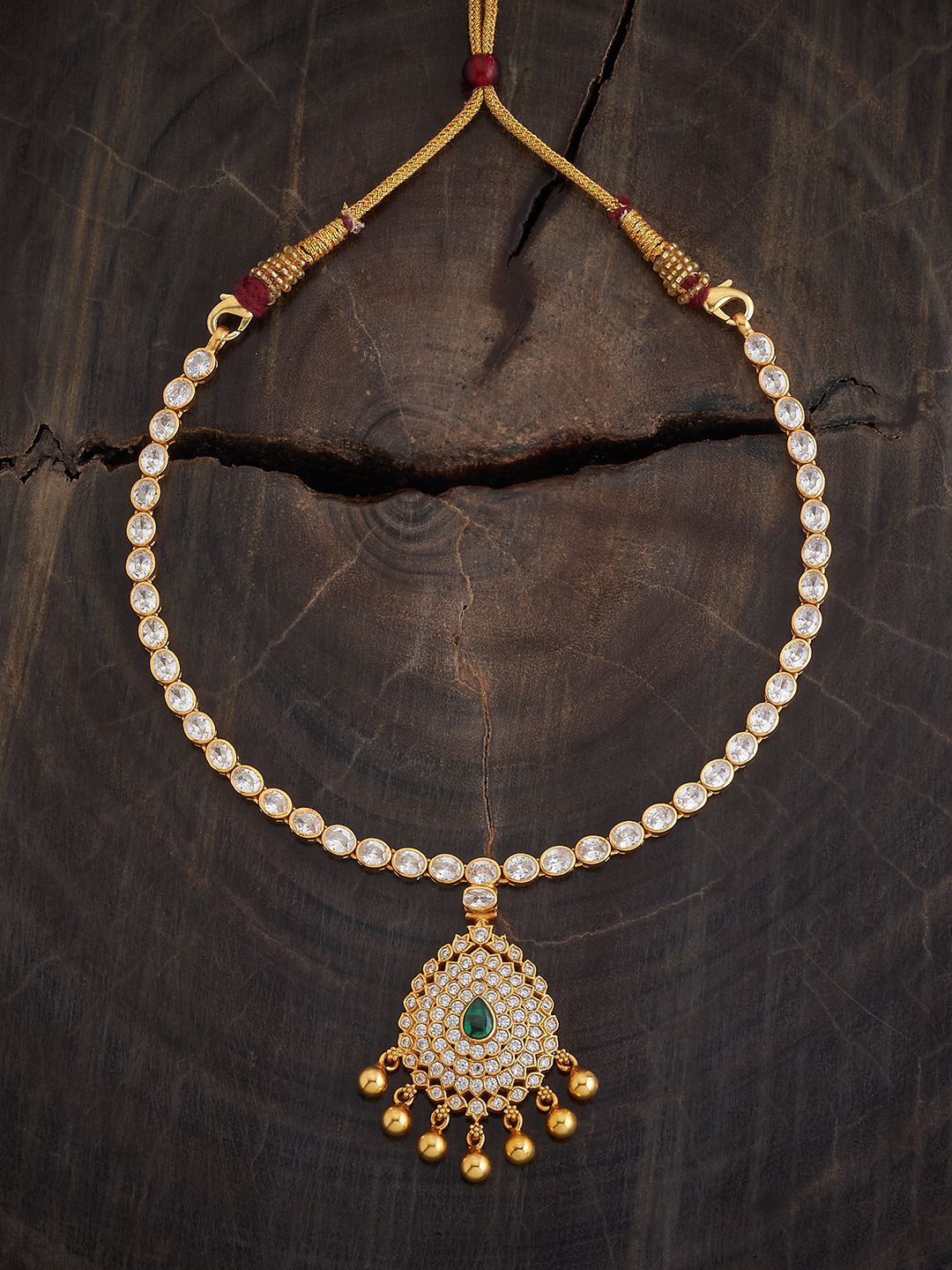 

Kushal's Fashion Jewellery 92.5 Pure Silver Gold-Plated Stone Studded Temple Necklace