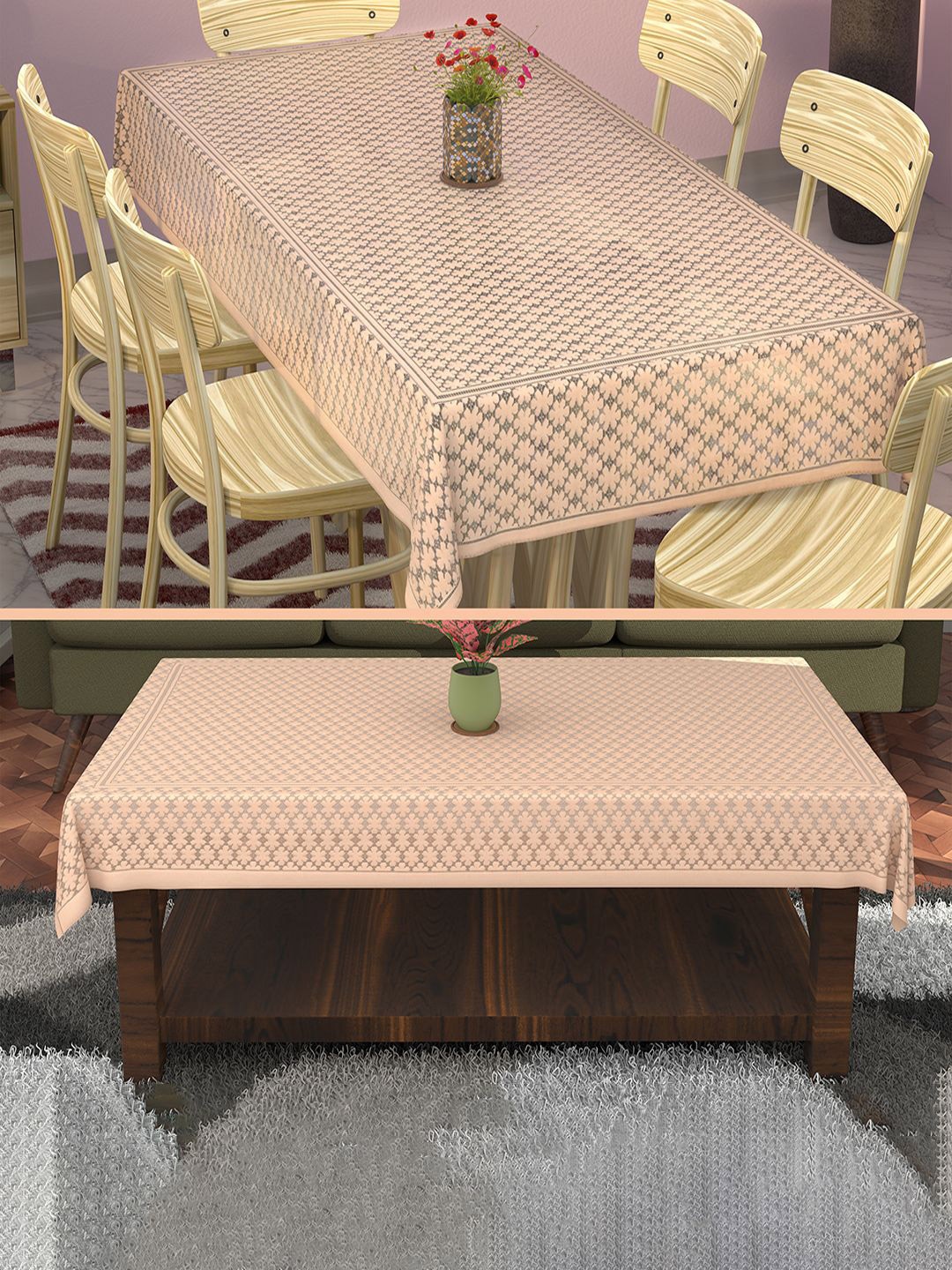 

Kuber Industries Gold-Toned 2 Pieces Floral Printed Cotton 8-Seater Table Cover