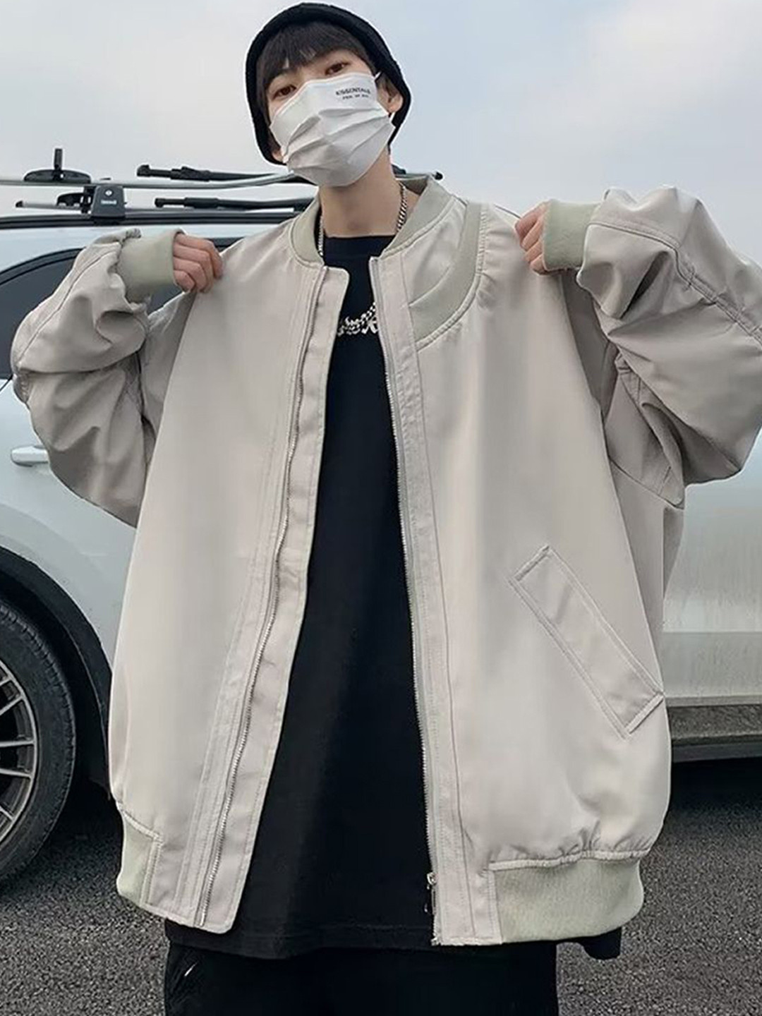 

StyleCast x Revolte Men Outdoor Bomber Jacket, Beige