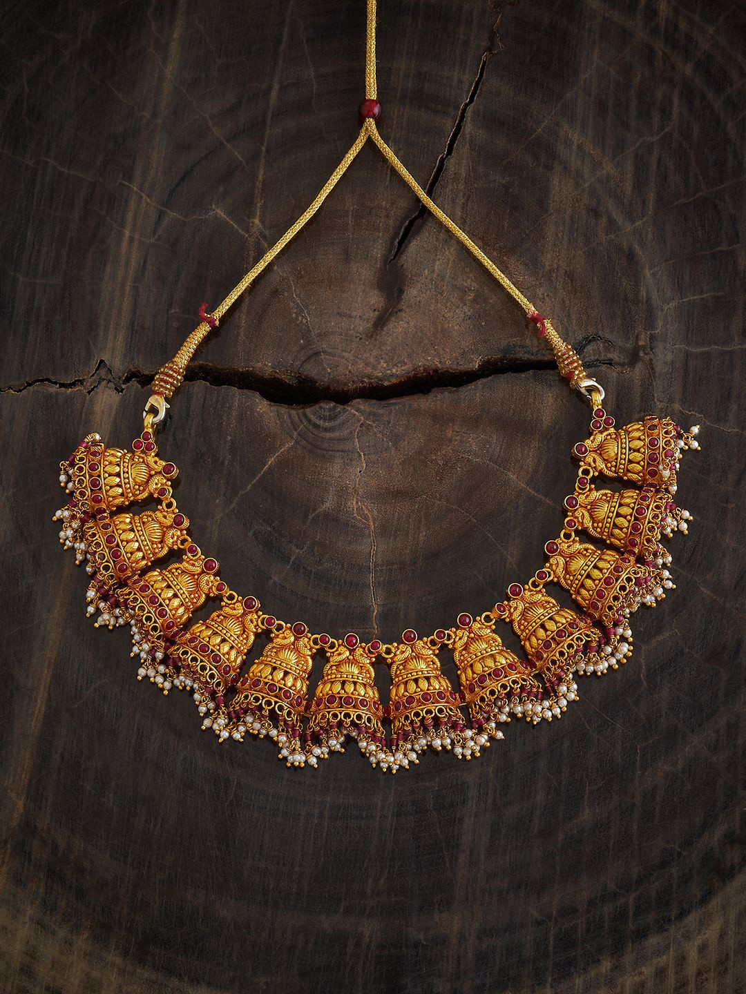 

Kushal's Fashion Jewellery Silver Gold-Plated Temple Necklace