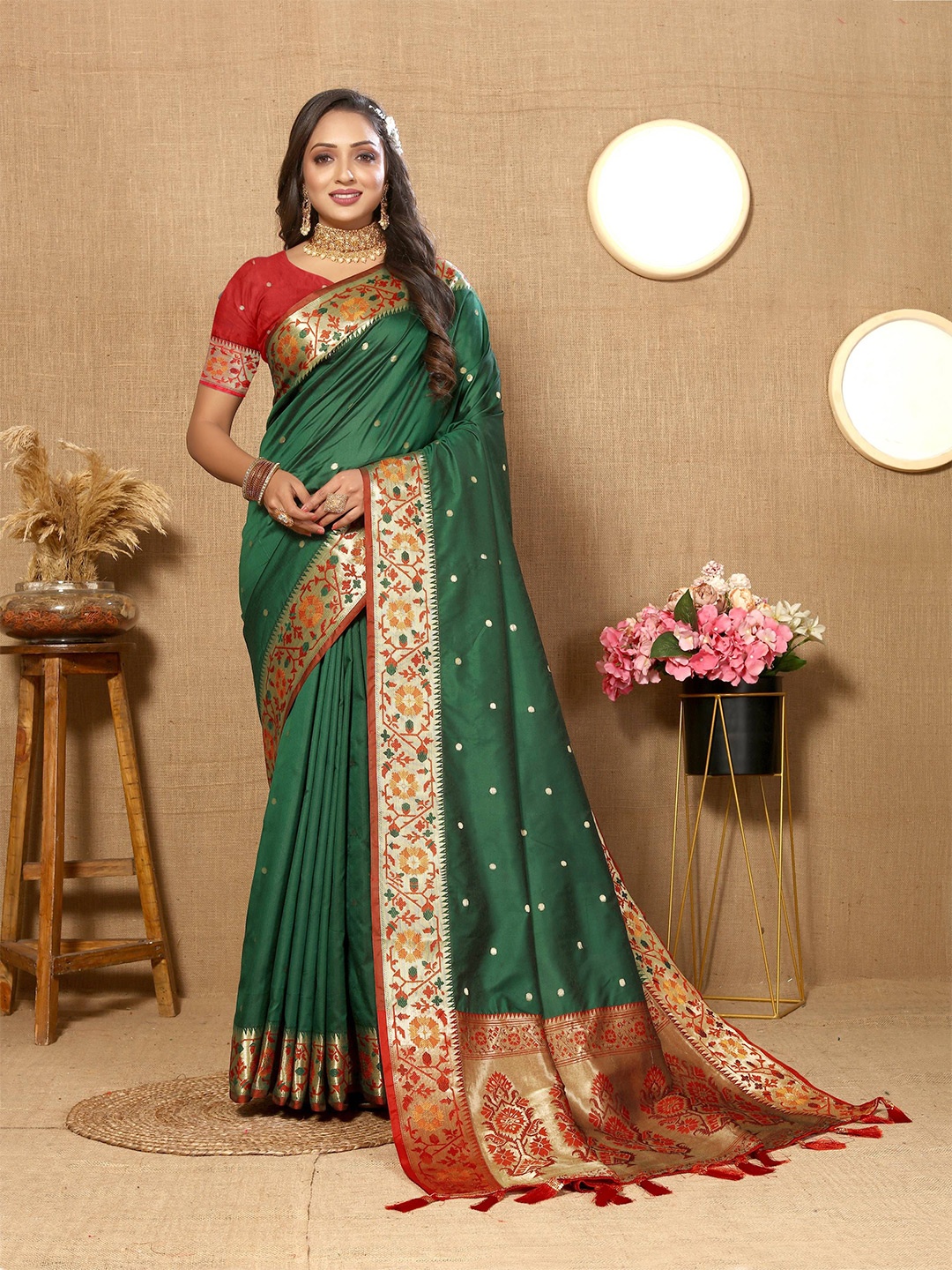 

Zeekha Woven Design Zari Pure Silk Kanjeevaram Saree, Green