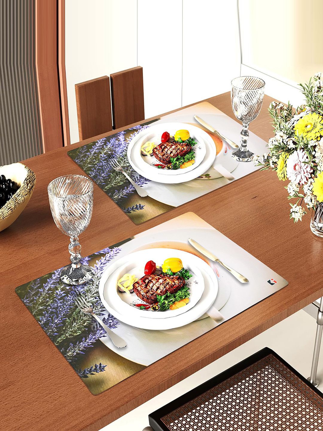 

Kuber Industries White & Purple 12 Pieces Printed Rectangle Shape Table Placemats