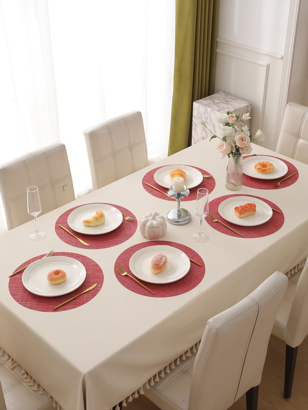 

HOKIPO 6Pcs Red Round Table Placemats
