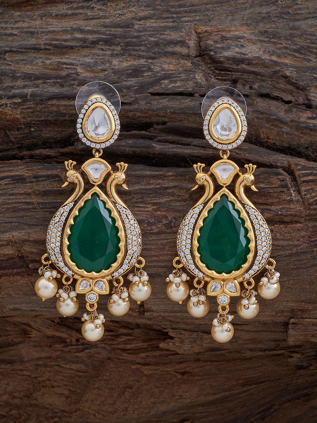 

Kushal's Fashion Jewellery Kundan Studded Teardrop Shaped Drop Earrings, Green
