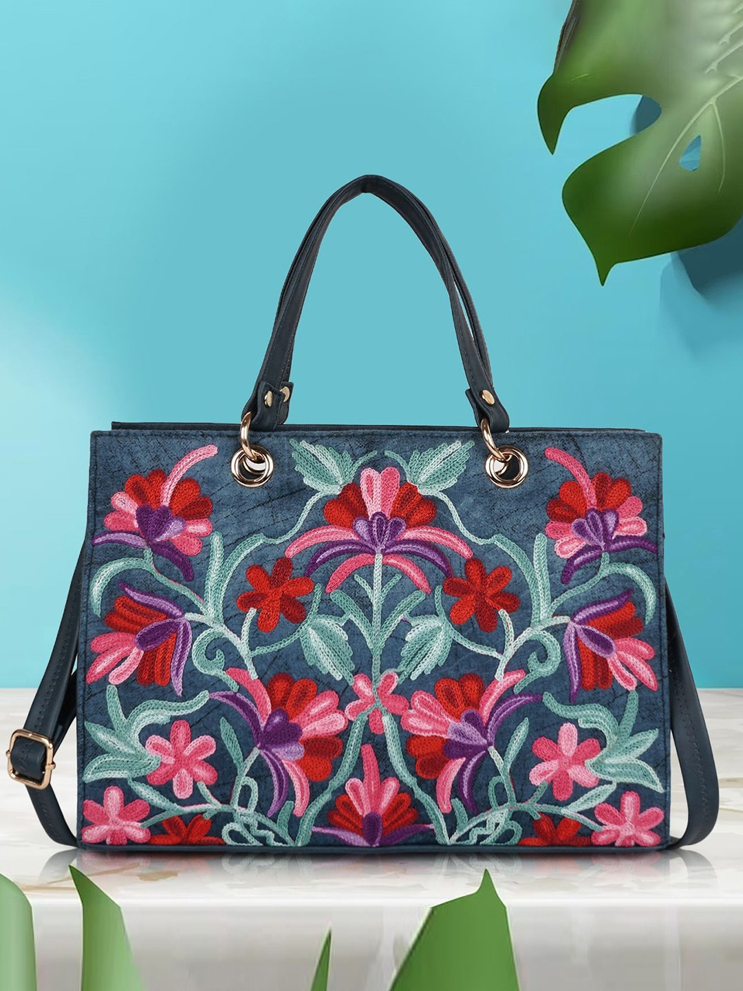 

YOYOWING Women Embroidered Handheld Bag, Blue