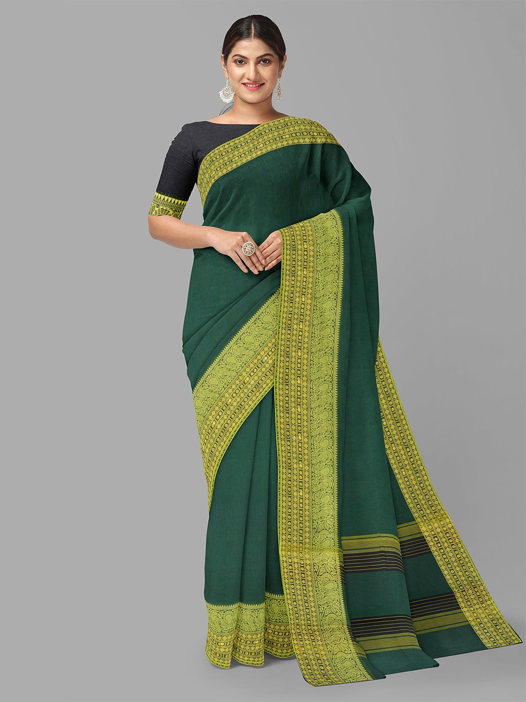 

The Chennai Silks Zari Pure Cotton Kanjeevaram Saree, Green